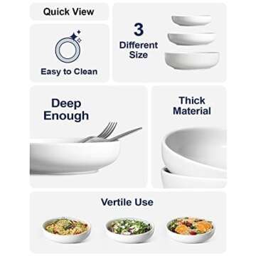 LE TAUCI Pasta Bowls 32 oz, Salad Bowls and Bowls Set, Soup Bowl, Ceramic Pasta Plates - 8 Inch, Set of 4, White