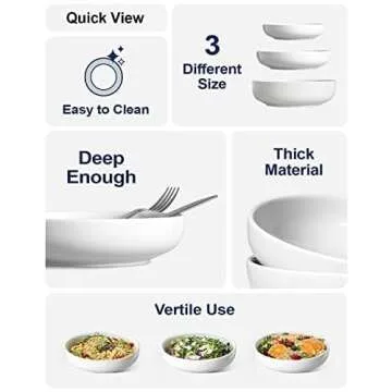 LE TAUCI Pasta Bowls 32 oz, Salad Bowls and Bowls Set, Soup Bowl, Ceramic Pasta Plates - 8 Inch, Set of 4, White