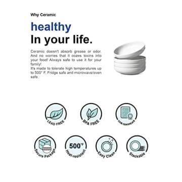 LE TAUCI Pasta Bowls 32 oz, Salad Bowls and Bowls Set, Soup Bowl, Ceramic Pasta Plates - 8 Inch, Set of 4, White