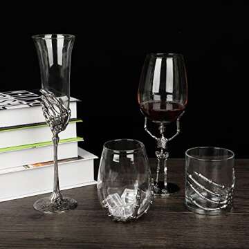 RHFF Halloween Skull Wine Glass, Skeleton Ghost Hand Wine Glass, Halloween Drinking Glasses, Skeleton Hand Goblet, Hotel Family Halloween Party Favors for Adults (C)