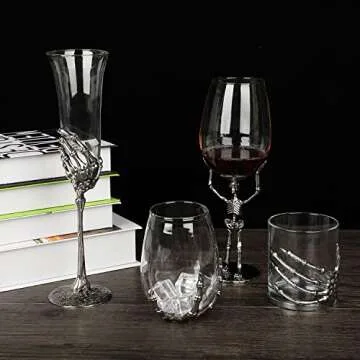 RHFF Halloween Skull Wine Glass, Skeleton Ghost Hand Wine Glass, Halloween Drinking Glasses, Skeleton Hand Goblet, Hotel Family Halloween Party Favors for Adults (C)