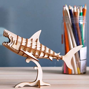 Build Your Own 3D Wooden Shark Puzzle Kit from Rolife