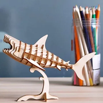 Build Your Own 3D Wooden Shark Puzzle Kit from Rolife