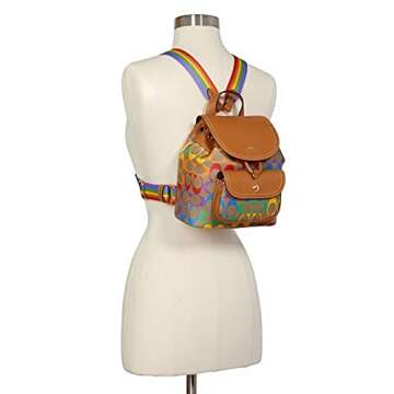Coach Womens Pennie Backpack 22 In Rainbow Signature Canvas Leather (Light Saddle Multi)