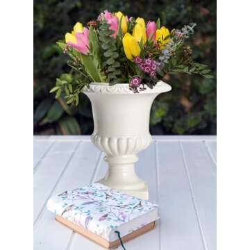 Serene Spaces Living White Vase for Flowers, 7in Ceramic White Urn for Centerpieces, Weddings, Events