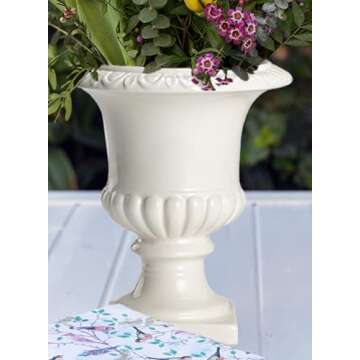 Serene Spaces Living White Vase for Flowers, 7in Ceramic White Urn for Centerpieces, Weddings, Events