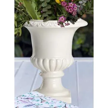 Serene Spaces Living White Vase for Flowers, 7in Ceramic White Urn for Centerpieces, Weddings, Events