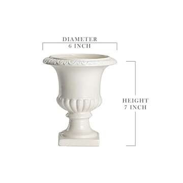 Serene Spaces Living White Vase for Flowers, 7in Ceramic White Urn for Centerpieces, Weddings, Events