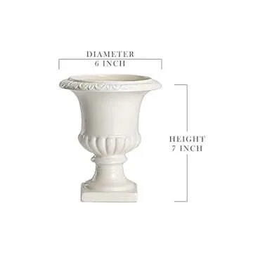 Serene Spaces Living White Vase for Flowers, 7in Ceramic White Urn for Centerpieces, Weddings, Events
