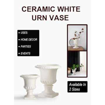 Serene Spaces Living White Vase for Flowers, 7in Ceramic White Urn for Centerpieces, Weddings, Events