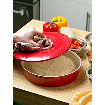 RSVP International Stoneware Tortilla Warmer & Server with Lid, Dishwasher, Microwave and Oven Safe,...