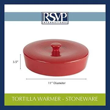 RSVP International Stoneware Tortilla Warmer & Server with Lid, Dishwasher, Microwave and Oven Safe, 10" Dia x 3", Red