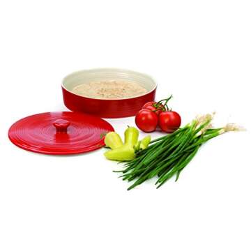 RSVP International Stoneware Tortilla Warmer & Server with Lid, Dishwasher, Microwave and Oven Safe, 10" Dia x 3", Red