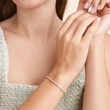 Amazon Essentials Platinum Plated Sterling Silver Round Cut Cubic Zirconia Tennis Bracelet (2mm), 7.5" (previously Amazon Collection)