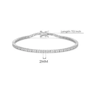 Amazon Essentials Platinum Plated Sterling Silver Round Cut Cubic Zirconia Tennis Bracelet (2mm), 7.5" (previously Amazon Collection)