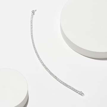 Amazon Essentials Platinum Plated Sterling Silver Round Cut Cubic Zirconia Tennis Bracelet (2mm), 7.5" (previously Amazon Collection)