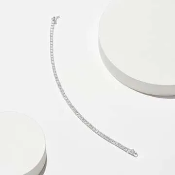 Amazon Essentials Platinum Plated Sterling Silver Round Cut Cubic Zirconia Tennis Bracelet (2mm), 7.5" (previously Amazon Collection)