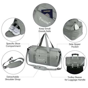 BALEINE Gym Bag for Women and Men, Small Duffel Bag for Sports, Gyms and Weekend Getaway, Waterproof Dufflebag with Shoe and Wet Clothes Compartments, Lightweight Carryon Gymbag (Silver)
