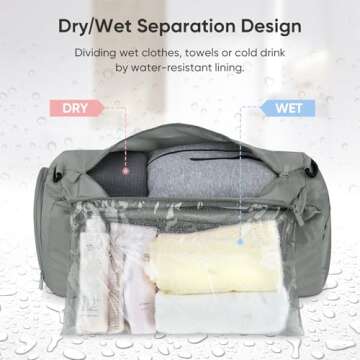 BALEINE Gym Bag for Women and Men, Small Duffel Bag for Sports, Gyms and Weekend Getaway, Waterproof Dufflebag with Shoe and Wet Clothes Compartments, Lightweight Carryon Gymbag (Silver)