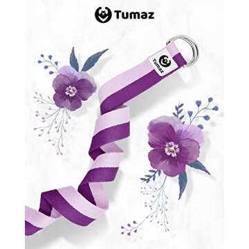 Tumaz Yoga Strap/Stretch Bands [15+ Colors, 6/8/10 Feet Options] with Extra Safe Adjustable D-Ring B...