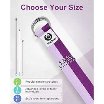 Tumaz Yoga Strap/Stretch Bands [15+ Colors, 6/8/10 Feet Options] with Extra Safe Adjustable D-Ring Buckle, Durable and Comfy Delicate Texture - Best for Daily Stretching, Physical Therapy, Fitness