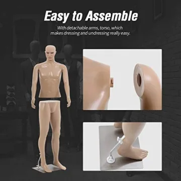 Adjustable Male Mannequin Realistic Features Metal Base