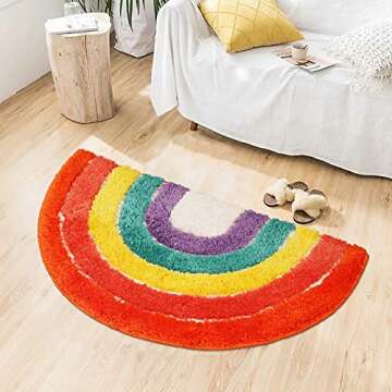 LIVEBOX Kids Play Rug, Rainbow Area Rug 20 x 32inch Personalized Bath Rug Soft Plush Non-Slip Childrens Carpet Throw Rug for Living Room Bathroom Playroom Nursery Decor Best Shower Gift