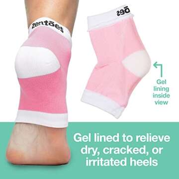 ZenToes Moisturizing Heel Socks 2 Pairs Gel Lined Toeless Spa Socks to Heal and Treat Dry, Cracked Heels While You Sleep (Regular, Pink)