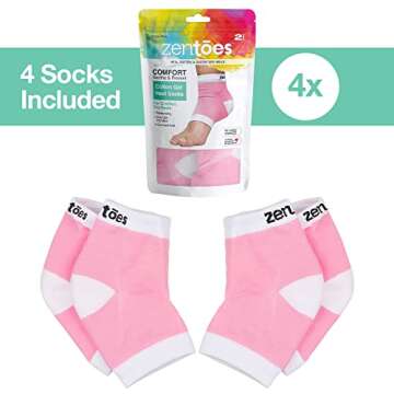 ZenToes Moisturizing Heel Socks 2 Pairs Gel Lined Toeless Spa Socks to Heal and Treat Dry, Cracked Heels While You Sleep (Regular, Pink)