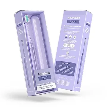 Aquasonic Icon ADA-Accepted Rechargeable Toothbrush | Magnetic Holder & Slim Travel Case | 2 Brushing Modes & Smart Timers | Gentle Micro-Vibrations (Lilac)
