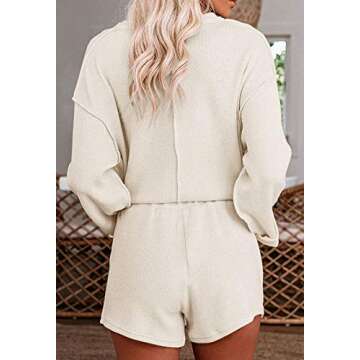 ZESICA Women's Waffle Knit Long Sleeve Top and Shorts Pullover Nightwear Lounge Pajama Set with Pockets