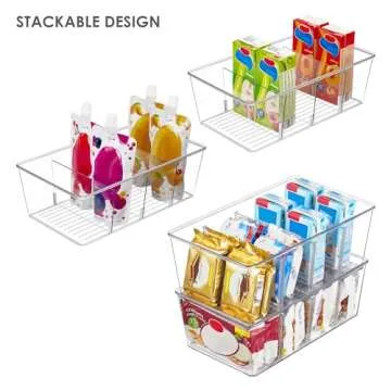 Vtopmart 10 Pack Food Storage Organizer Bins, Clear Plastic Storage Bins for Pantry, Kitchen, Fridge, Cabinet Organization and Storage, 4 Compartment Holder for Packets, Snacks, Pouches, Spice Packets