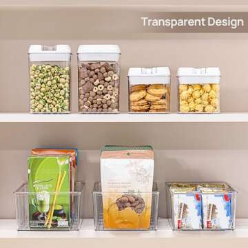Vtopmart 10 Pack Food Storage Organizer Bins, Clear Plastic Storage Bins for Pantry, Kitchen, Fridge, Cabinet Organization and Storage, 4 Compartment Holder for Packets, Snacks, Pouches, Spice Packets
