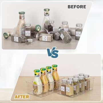 Vtopmart 10 Pack Food Storage Organizer Bins, Clear Plastic Storage Bins for Pantry, Kitchen, Fridge, Cabinet Organization and Storage, 4 Compartment Holder for Packets, Snacks, Pouches, Spice Packets