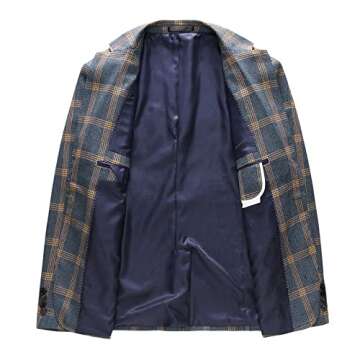 Mens Casual Plaid Blazer Jacket Slim Fit Sports Coat One Button Tuxedo Jacket for Men Yellow Blue