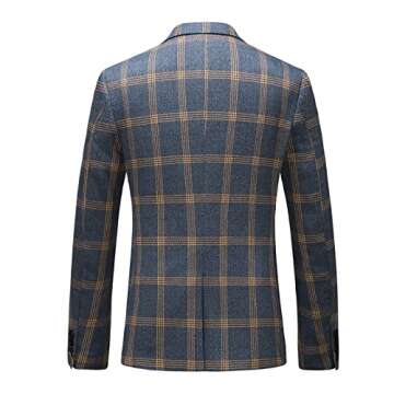 Mens Casual Plaid Blazer Jacket Slim Fit Sports Coat One Button Tuxedo Jacket for Men Yellow Blue