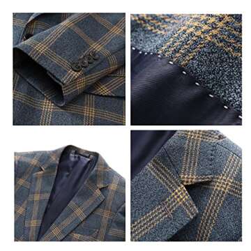 Mens Casual Plaid Blazer Jacket Slim Fit Sports Coat One Button Tuxedo Jacket for Men Yellow Blue