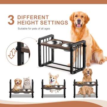Elevated Dog Bowl,Niesha Raised Dog Bowl with Adjustable Height from 4.8" to 9.1",Non-Slip Dog Bowl Stand with 2pcs 1.9" Stainless Steel Bowls, Lifted Dog Bowl for Small Medium Large Dogs,Cats