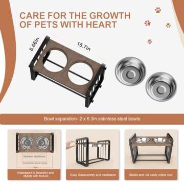 Elevated Dog Bowl,Niesha Raised Dog Bowl with Adjustable Height from 4.8" to 9.1",Non-Slip Dog Bowl Stand with 2pcs 1.9" Stainless Steel Bowls, Lifted Dog Bowl for Small Medium Large Dogs,Cats