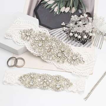 yanstar Bridal Garter Lace with Rhinestones for Weddings