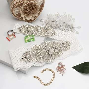 yanstar Bridal Garter Lace with Rhinestones for Weddings
