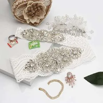 yanstar Bridal Garter Lace with Rhinestones for Weddings