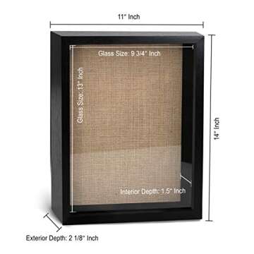 CAVEPOP 11x14” Black Wood Display Shadow Box Frame with Natural Linen Background - Includes 6 Wood Pins and Hanging Hardware - Display Photos and Mementos…