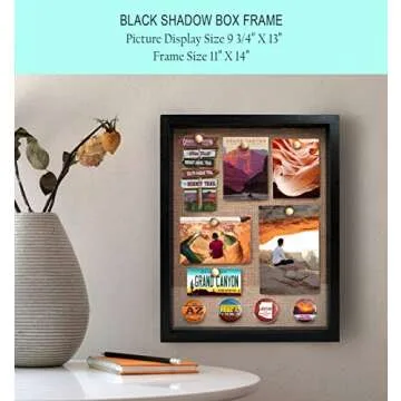 CAVEPOP 11x14” Black Wood Display Shadow Box Frame with Natural Linen Background - Includes 6 Wood Pins and Hanging Hardware - Display Photos and Mementos…