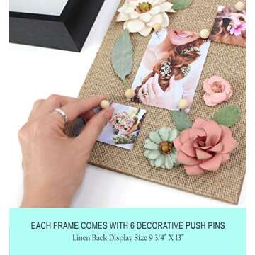 CAVEPOP 11x14” Black Wood Display Shadow Box Frame with Natural Linen Background - Includes 6 Wood Pins and Hanging Hardware - Display Photos and Mementos…