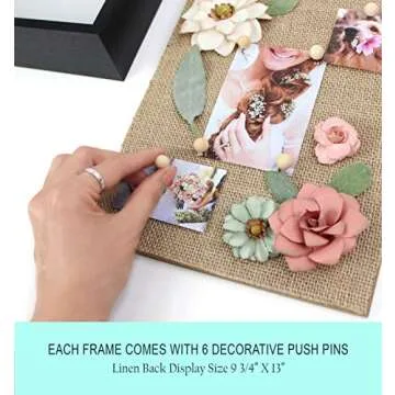 CAVEPOP 11x14” Black Wood Display Shadow Box Frame with Natural Linen Background - Includes 6 Wood Pins and Hanging Hardware - Display Photos and Mementos…