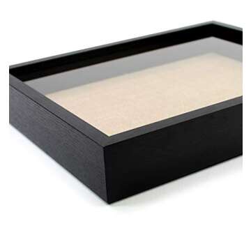 CAVEPOP 11x14” Black Wood Display Shadow Box Frame with Natural Linen Background - Includes 6 Wood Pins and Hanging Hardware - Display Photos and Mementos…