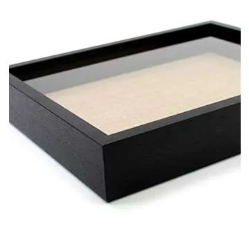 CAVEPOP 11x14” Black Wood Display Shadow Box Frame with Natural Linen Background - Includes 6 Wood Pins and Hanging Hardware - Display Photos and Mementos…