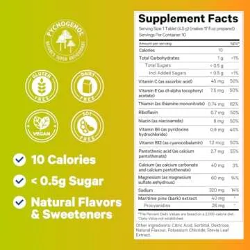 1ABOVE Jet Lag Relief Tablets - Citrus-Flavored Effervescent Multivitamin with Pycnogenol Travel Supplement for Hydration, Energy, Immune Support and Faster Recovery - Flight Essential, 10 Tablets