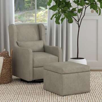 Carter's by DaVinci Adrian Swivel Glider with Storage Ottoman - Eco-Friendly Comfort in Grey Linen